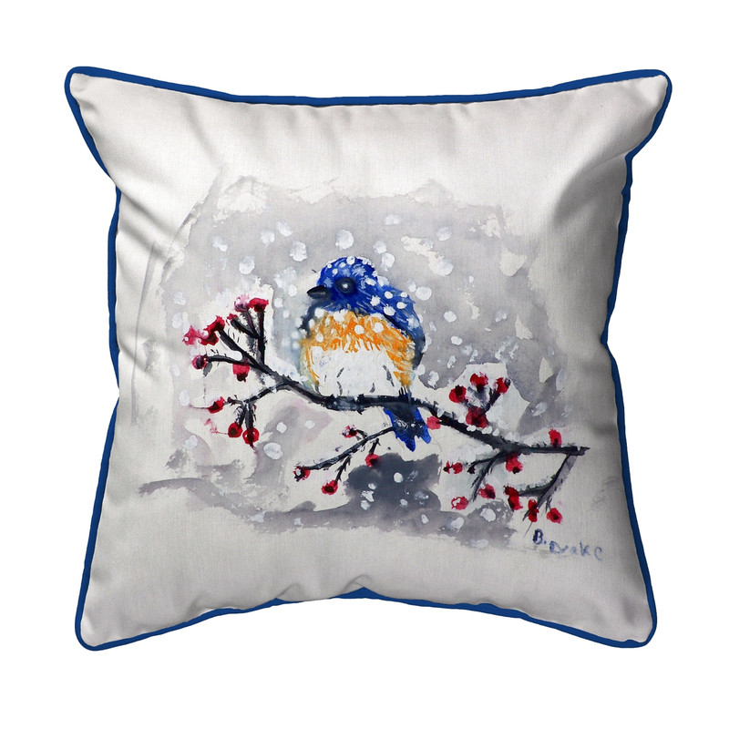 Betsy Drake Blue Bird and Snow Extra Large 22 X 22 Indoor / Outdoor Pillow Main image