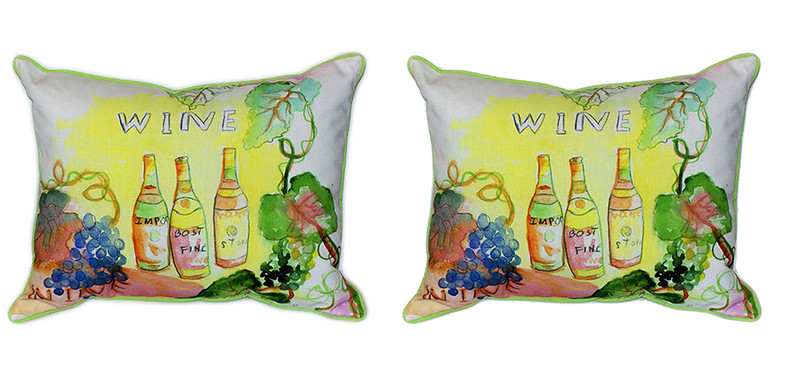 Pair of Betsy Drake `Wine Bottles` Indoor/Outdoor Pillows 16 In. X 20 In. Main image