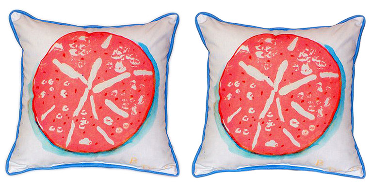 Pair of Betsy Drake Coral Sand Dollar Large Indoor/Outdoor Pillows Main image