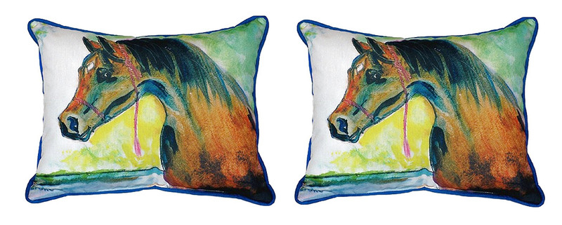 Pair of Betsy Drake Prize Horse Small Indoor/Outdoor Pillows 11X 14 Main image