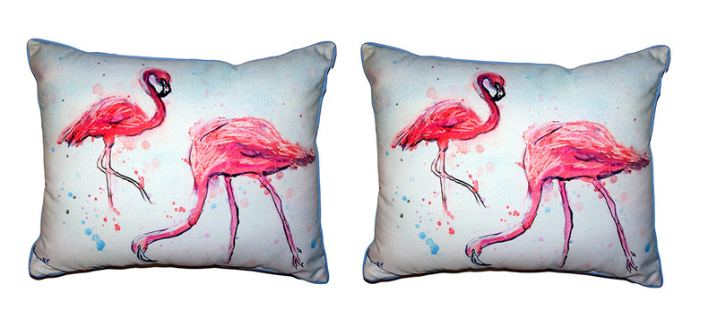 Pair Of Betsy Drake Funky Flamingos Large Indoor/Outdoor Pillows 16 X 20 Main image
