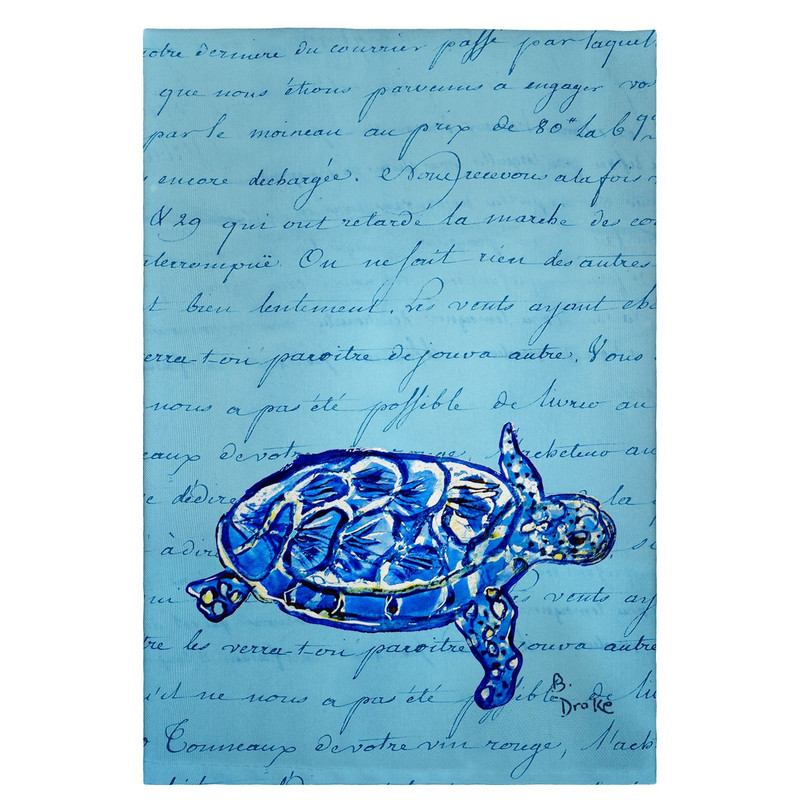 Betsy Drake Blue Script Sea Turtle Guest Towel Main image