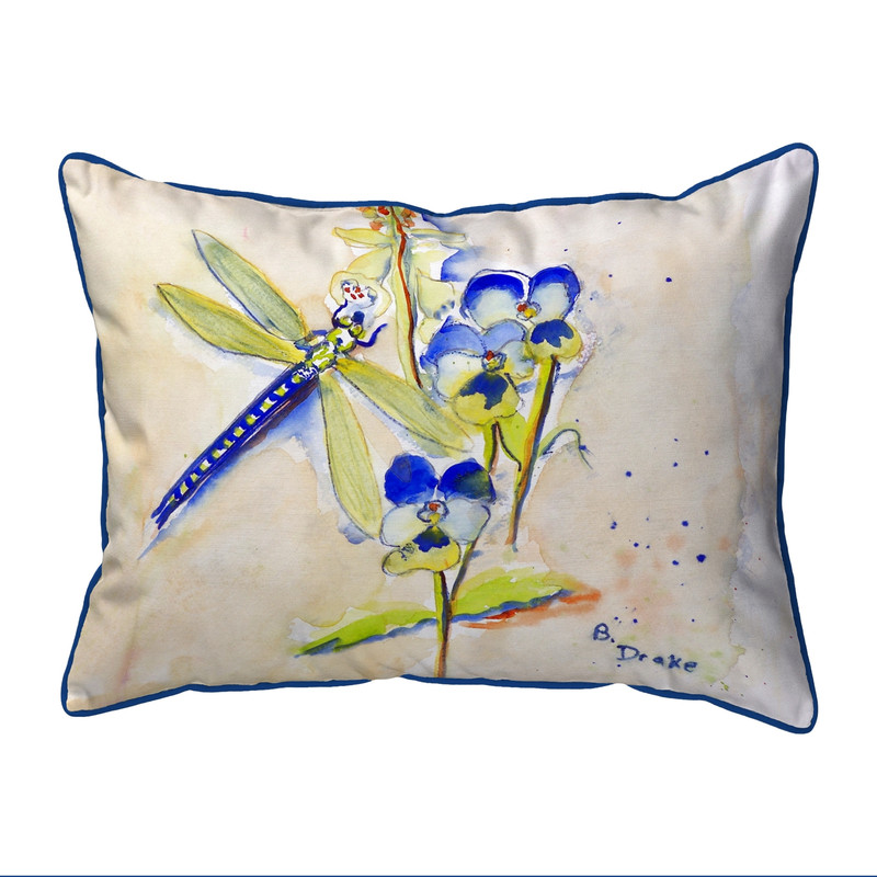 Betsy Drake Blue Dragonfly Small Indoor/Outdoor Pillow 11x14 Main image