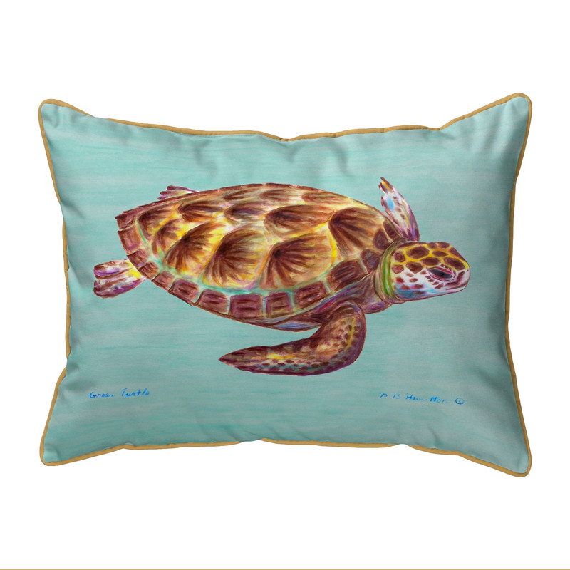 Betsy Drake Green Sea Turtle Extra Large 20 X 24 Indoor / Outdoor Teal Pillow Main image