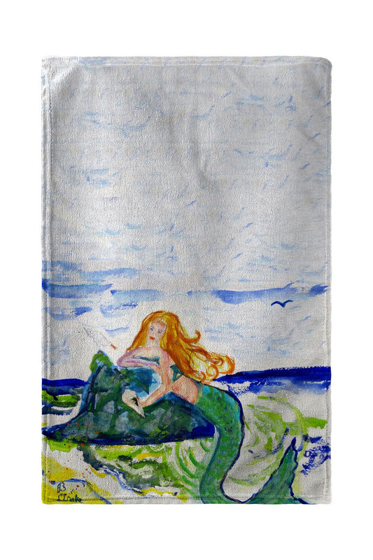 Betsy Drake Mermaid on Rock Kitchen Towel Main image