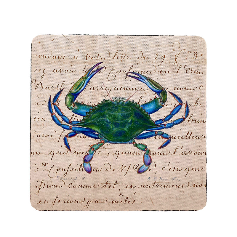 Betsy Drake Male Blue Script Crab Coaster Set of 4 Main image