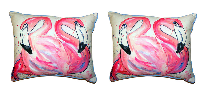 Pair Of Betsy Drake Betsy's Flamingos Large Indoor/Outdoor Pillows 16 X 20 Main image