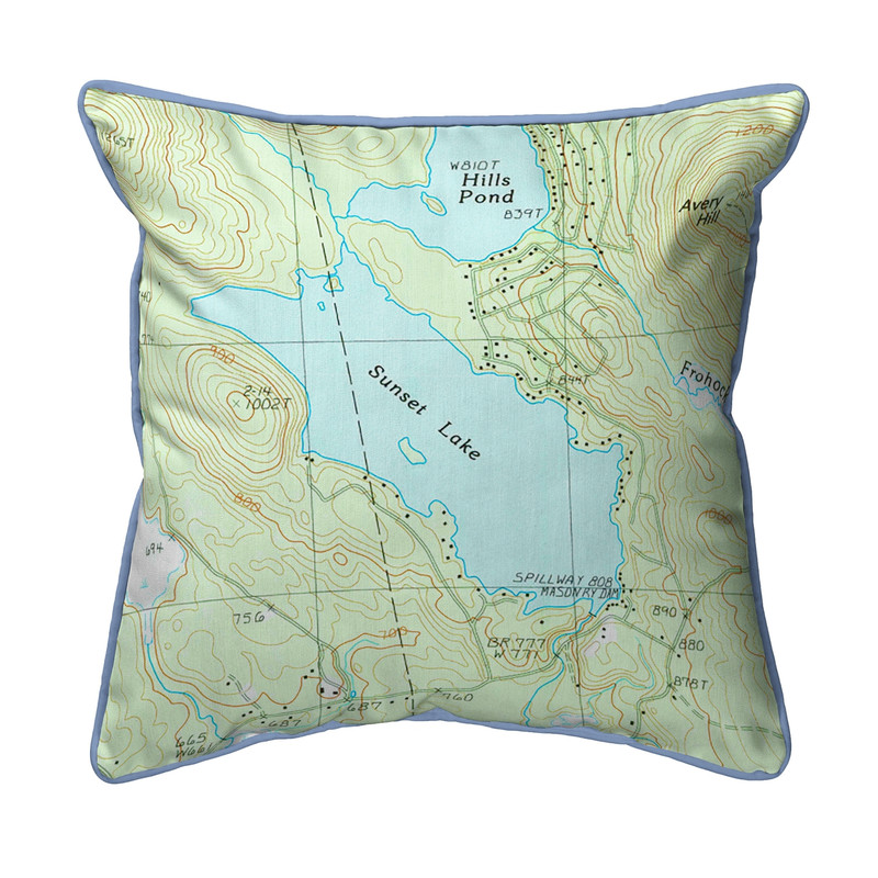Betsy Drake Sunset Lake, NH Nautical Map Large Corded Indoor/Outdoor Pillow 18x18 Main image
