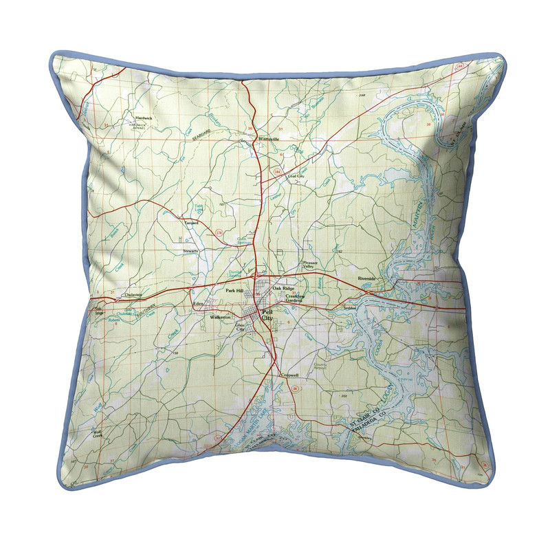 Betsy Drake Logan Martin Lake, AL Nautical Map Small Corded Indoor/Outdoor Pillow 12x12 Main image