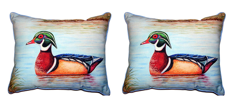 Pair Of Betsy Drake Male Wood Duck II Small Outdoor/Indoor Pillows 11 X 14 Main image