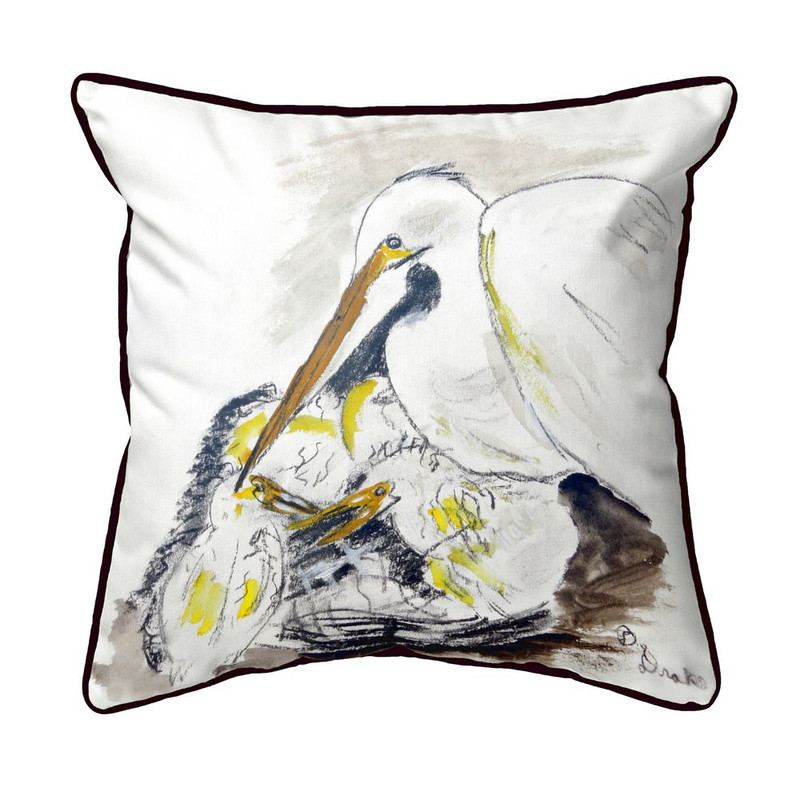 Betsy Drake Egret & Chicks Extra Large Zippered Indoor/Outdoor Pillow 22x22 Main image