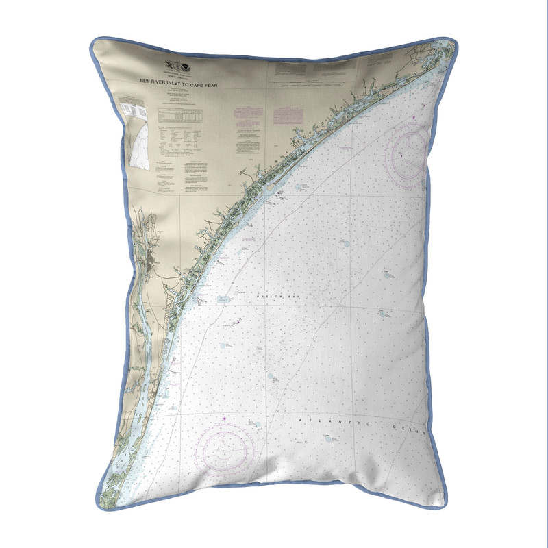 Betsy Drake New River Inlet to Cape Fear - Topsail, NC Nautical Map Large Corded Indoor/Outdoor Pillow 16x20 Main image