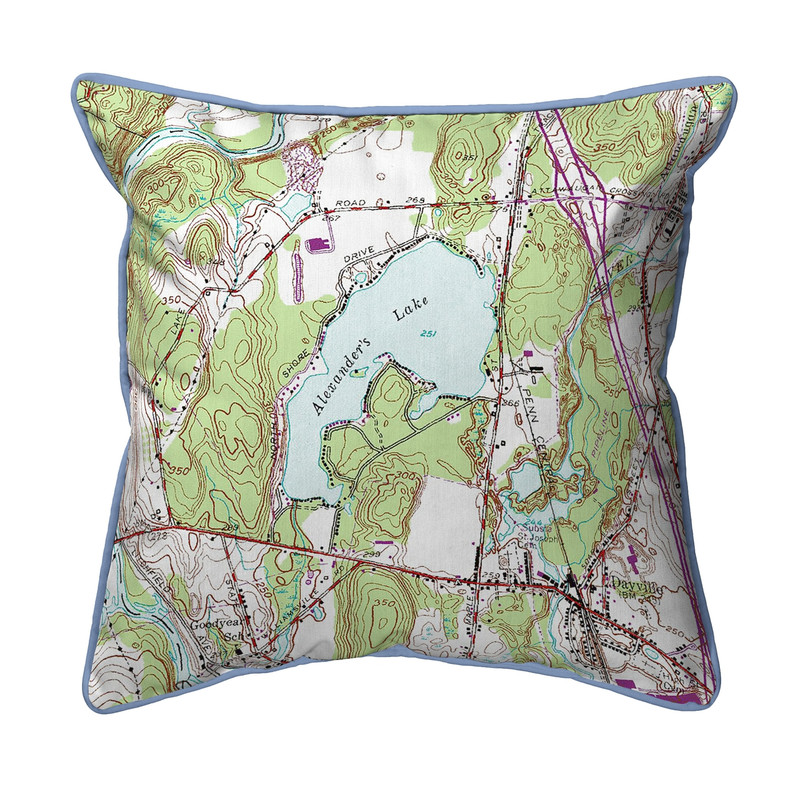 Betsy Drake Alexander's Lake, CT Nautical Map Large Corded Indoor/Outdoor Pillow 18x18 Main image
