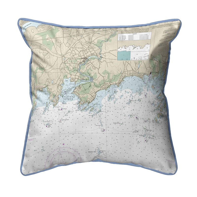 Betsy Drake Branford Harbor - Indian Neck, CT Nautical Map Small Corded Indoor/Outdoor Pillow 12x12 Main image