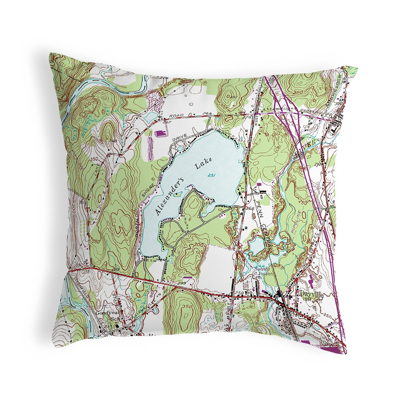 Betsy Drake Alexander's Lake, CT Nautical Map Noncorded Indoor/Outdoor Pillow 18x18 Main image