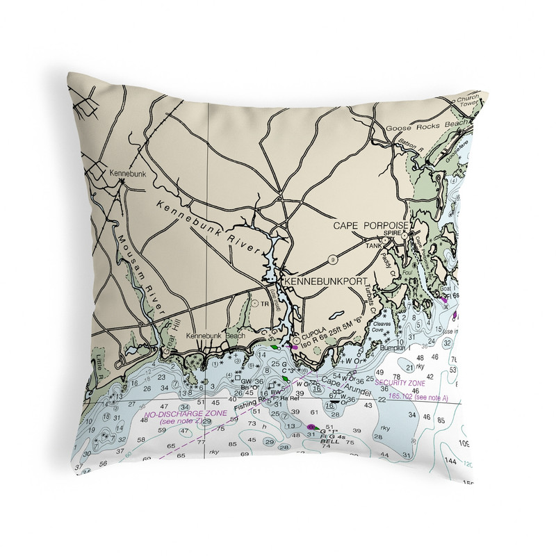 Betsy Drake Kennebunckport, ME Nautical Map Noncorded Indoor/Outdoor Pillow 18x18 Main image