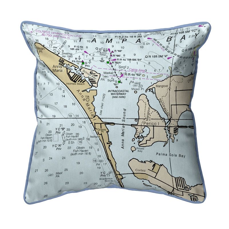 Betsy Drake Anna Maria Island, FL Nautical Map Large Corded Indoor/Outdoor Pillow 18x18 Main image