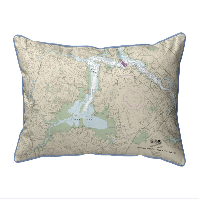Betsy Drake Portsmouth to Dover and Exeter - Great Bay, NH Nautical Map Small Corded Indoor/Outdoor Pillow 11x14 Main image