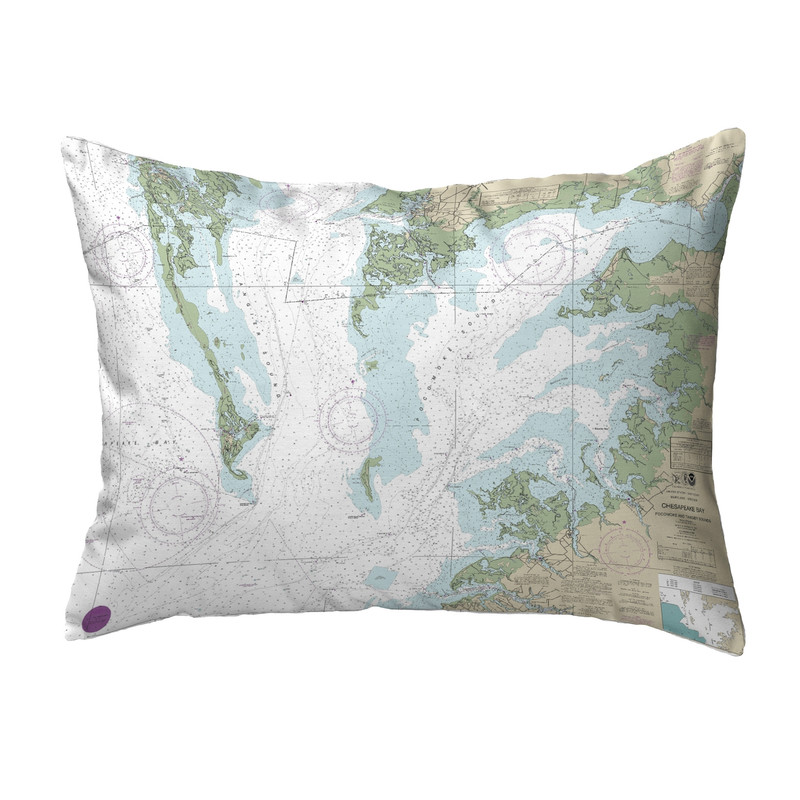 Betsy Drake Chesapeake Bay - Pocomoke and Tangier Sounds, VA Nautical Map Noncorded Indoor/Outdoor Pillow 16x20 Main image