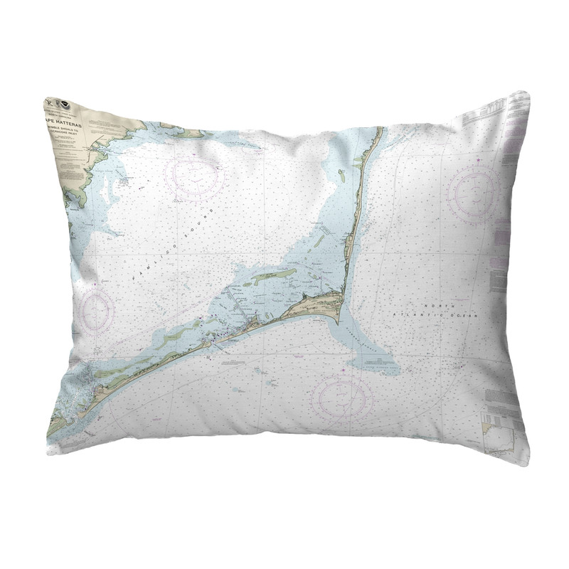 Betsy Drake Cape Hatteras, NC Nautical Map Noncorded Indoor/Outdoor Pillow 16x20 Main image