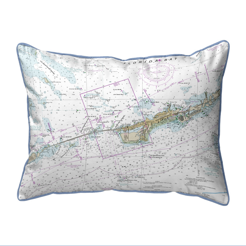 Betsy Drake Miami to Marathon & FLorida Bay, FL Nautical Map Large Corded Indoor/Outdoor Pillow 16x20 Main image