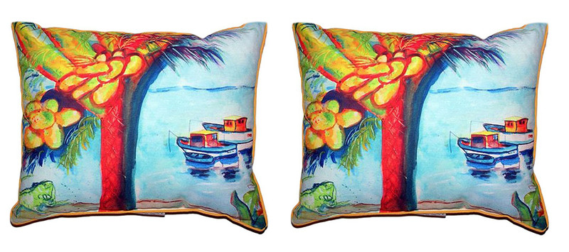 Pair of Betsy Drake Cocoa Nuts & Boats Small Pillows 12 X 12 Main image