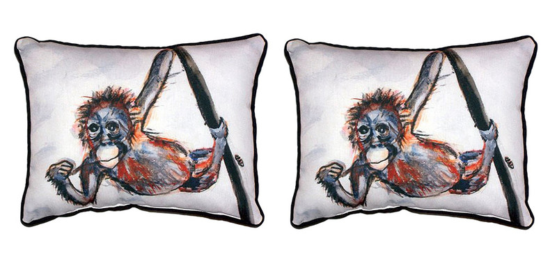 Pair of Betsy Drake Betsy’s Monkey Small Pillows 11X 14 Main image