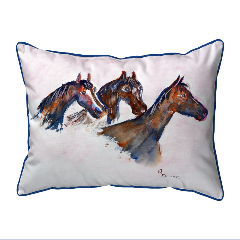 Betsy Drake Three Horses Small Indoor/Outdoor Pillow 11x14 Main image