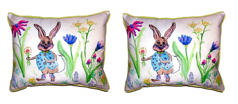 Pair of Betsy Drake Happy Bunny Small Pillows 11X 14 Main image