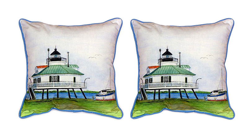 Pair of Betsy Drake Hooper Strait Lighthouse Large Pillows 15 Inch x 22 Inch Main image