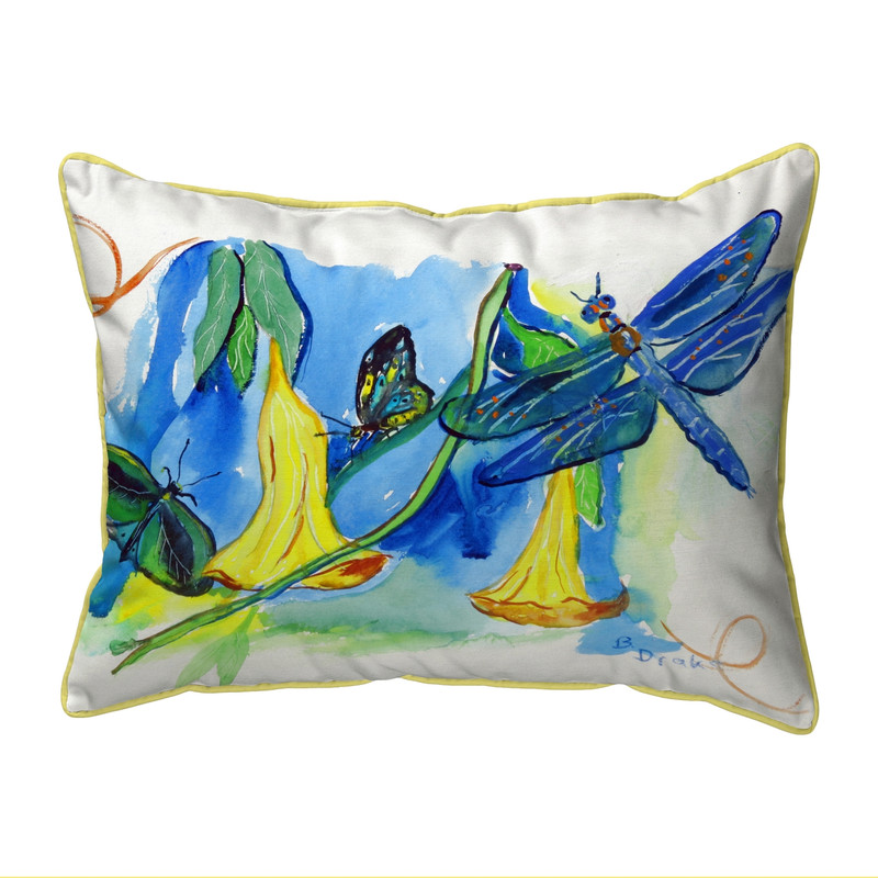 Betsy Drake Yellow Bells & Dragonfly Large Pillow 16x20 Main image