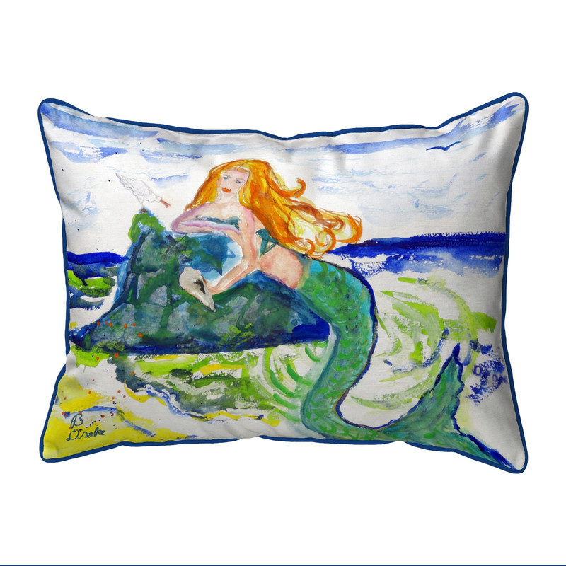 Betsy Drake Mermaid on Rock Large Pillow 16x20 Main image