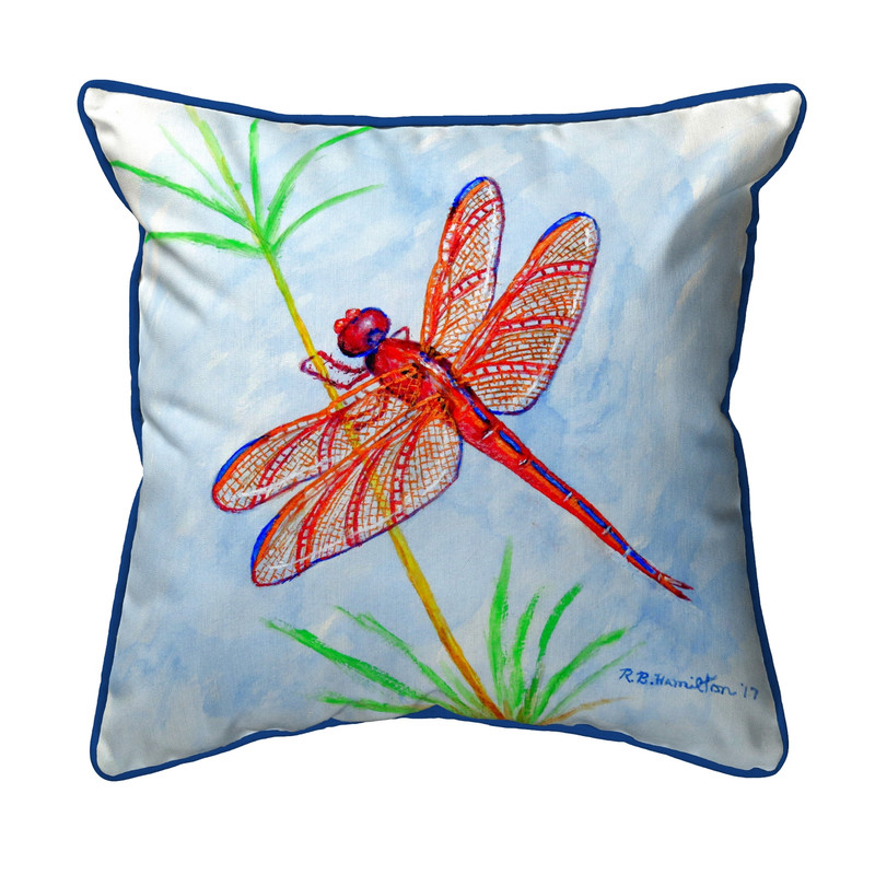 Betsy Drake Red Dragonfly Large Pillow 18x18 Main image