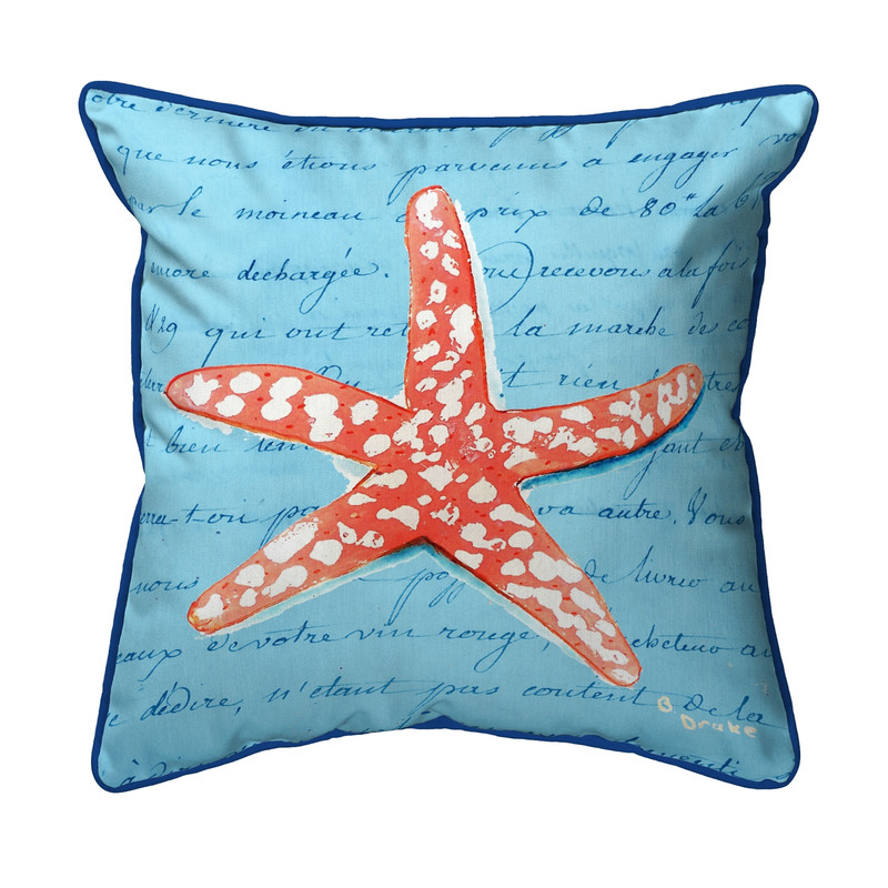 Betsy Drake Coral Starfish Blue Small Indoor/Outdoor Pillow 12x12 Main image