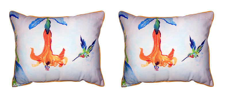 Pair Of Betsy Drake Hummingbird/Trumpet Vine Large Indoor/Outdoor Pillows 16X20 Main image