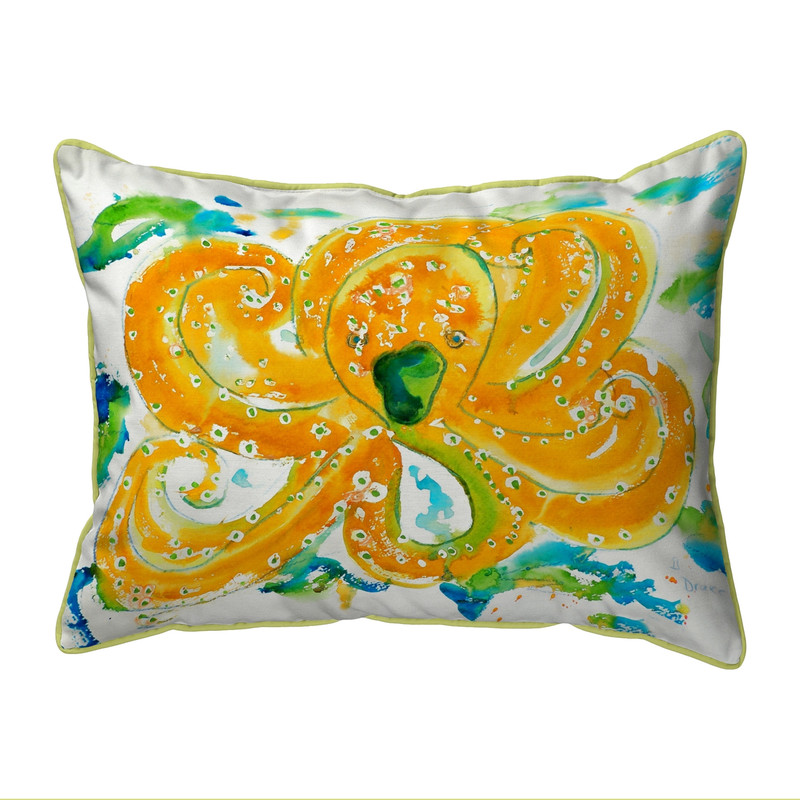 Betsy Drake Orange Octopus Small Indoor/Outdoor Pillow 11x14 Main image