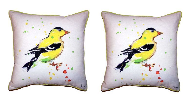 Pair Of Betsy Drake Betsy's Goldfinch Large Indoor/Outdoor Pillows 18 X 18 Main image