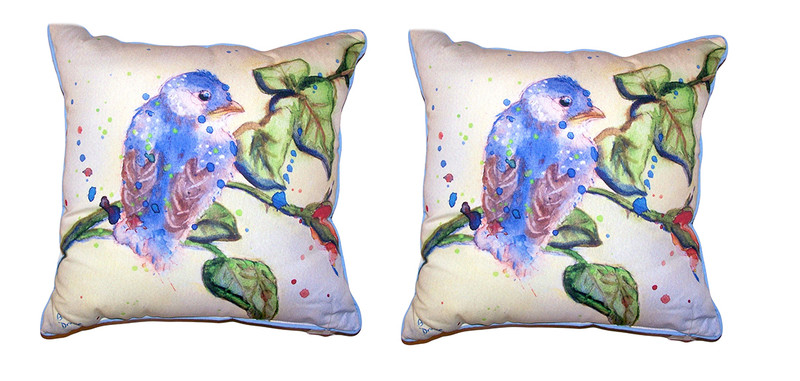 Pair Of Betsy Drake Betsy's Blue Bird Large Indoor/Outdoor Pillows 18 X 18 Main image