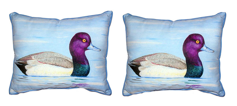 Pair of Betsy Drake Lesser Scaup Duck Outdoor Pillows 16 Inch x 20 Inch Main image