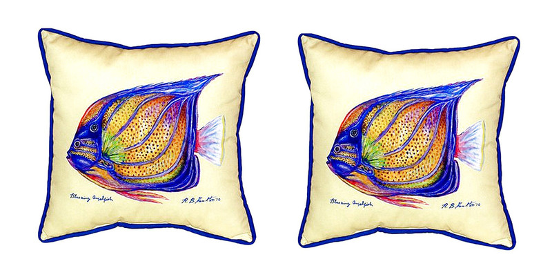 Pair of Betsy Drake Blue Ring Angelfish Large Indoor/Outdoor Pillows 18" X 18" Main image