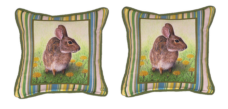 Pair of Betsy Drake Rabbit Small Outdoor Pillows 12 Inch X 12 Inch Main image