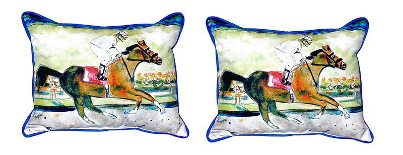 Pair of Betsy Drake Racing Horse Small Indoor/Outdoor Pillows 11X 14 Main image