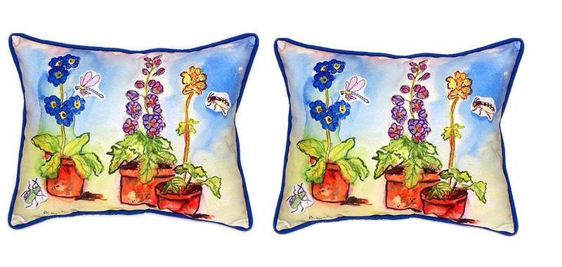Pair of Betsy Drake Potted Flowers Large Indoor/Outdoor Pillows 16x20 Main image