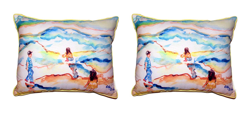 Pair Of Betsy Drake Playing at the Beach Large Indoor/Outdoor Pillows 16 X 20 Main image