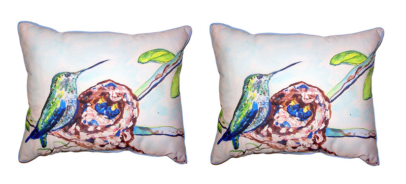 Pair Of Betsy Drake Hummingbird & Chicks Large Indoor/Outdoor Pillows 16 X 20 Main image