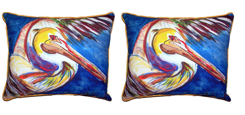 Pair of Betsy Drake Pelican Wing Outdoor Pillows 16 Inch x 20 Inch Main image