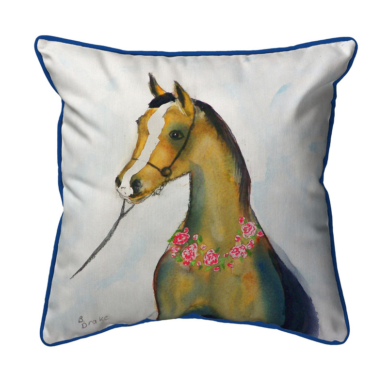Betsy Drake Horse & Garland Small Indoor/Outdoor Pillow 12x12 Main image