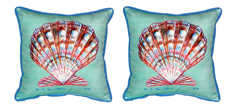 Pair of Betsy Drake Scallop - Teal Small Outdoor Pillows 12 X 12 Main image