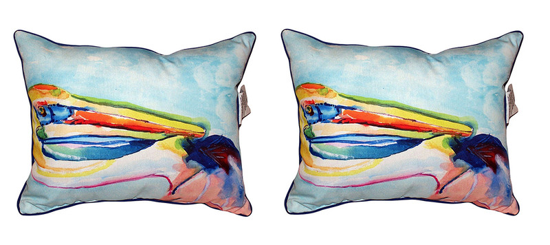 Pair of Betsy Drake Pelican Head Large Indoor/Outdoor Pillows Main image