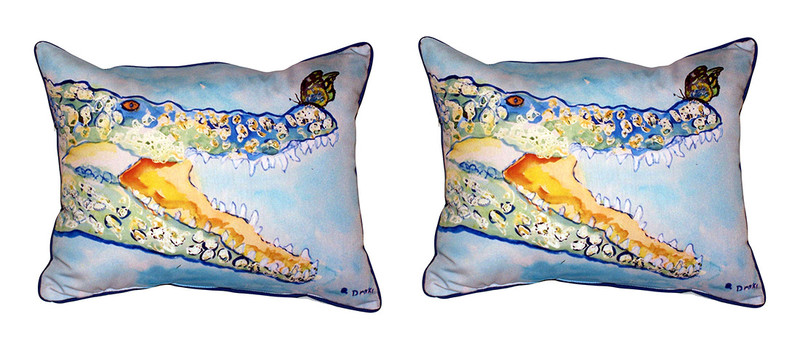 Pair of Betsy Drake Croc & Butterfly Large Indoor/Outdoor Pillows Main image